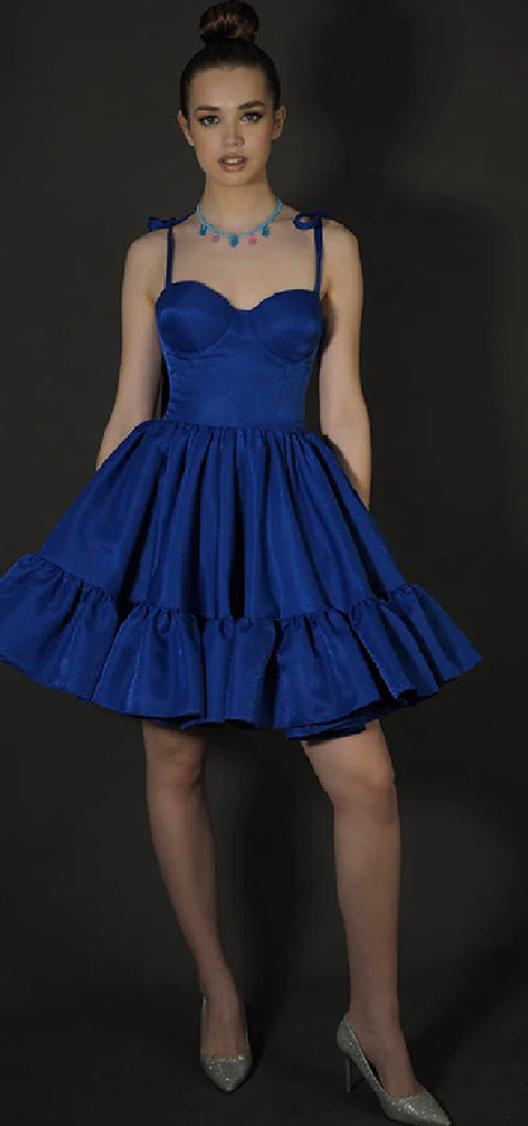 Elegant Spaghetti Straps A-line Royal Blue Satin Short Homecoming Dresses Online, HD0728