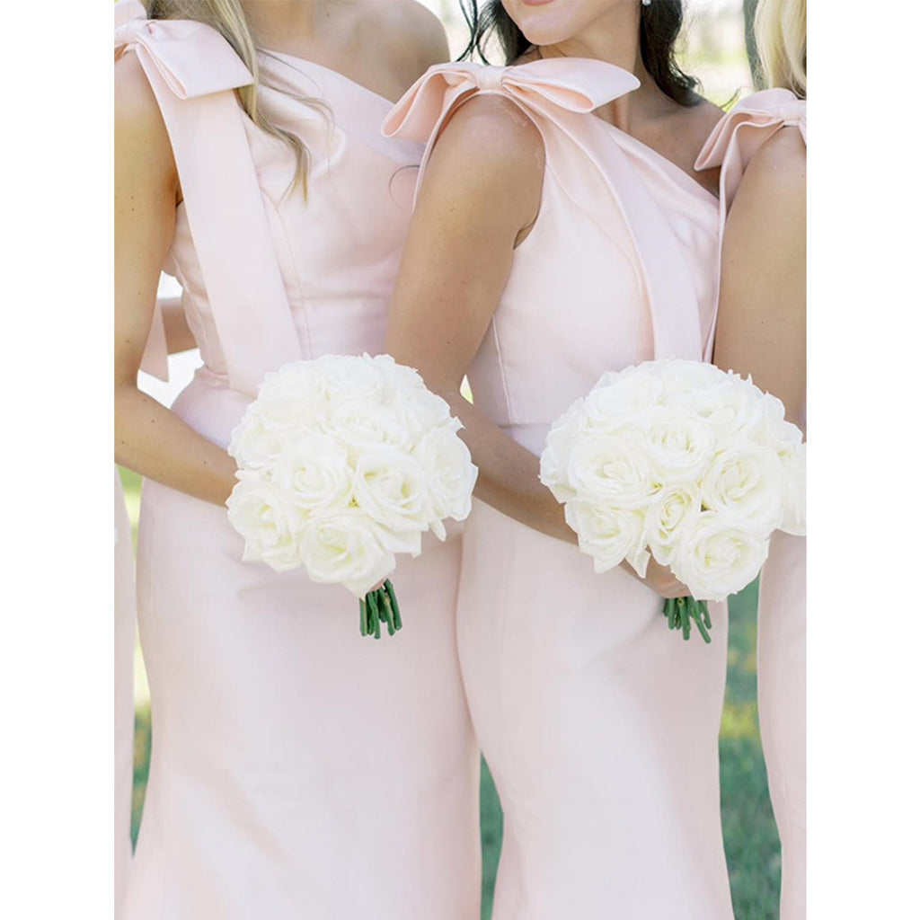 Elegant One Shoulder Mermaid Pearl Pink Satin Bridesmaid Dresses Online, BG784