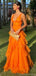 Elegant V-neck A-line Sleeveless Orange Tulle Evening Prom Dress Online, OL106