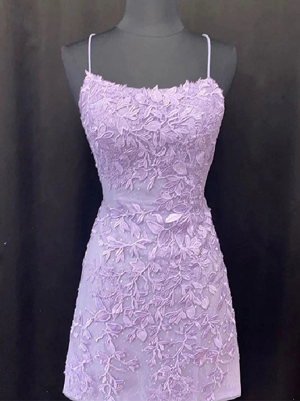 Elegant Spaghetti Straps A-line Lilac Short Homecoming Dresses Online, HD0718