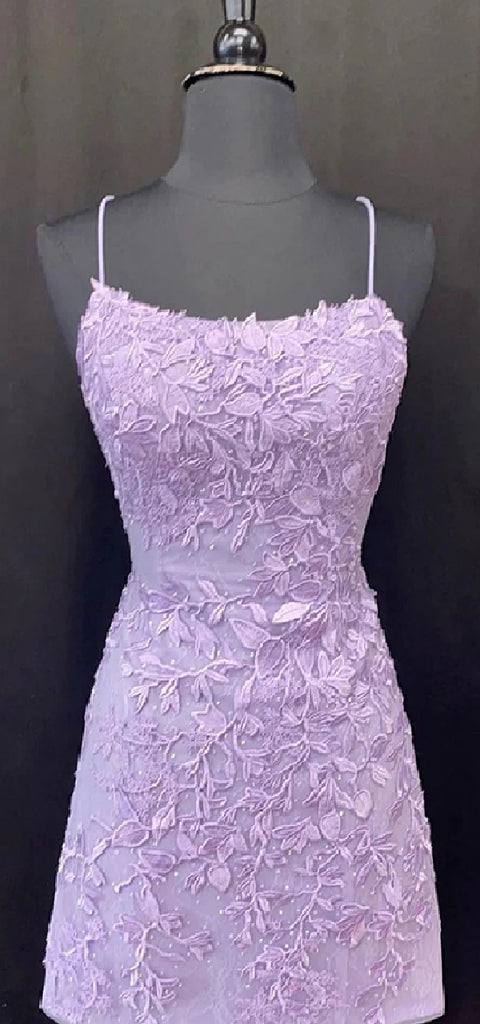 Elegant Spaghetti Straps A-line Lilac Short Homecoming Dresses Online, HD0718