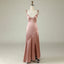 Elegant Spaghetti Straps Mermaid Rose Gold Long Satin Bridesmaid Dresses, BG543