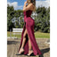 Elegant Square Neck Mermaid Satin Burgundy Side Slit Bridesmaid Dresses Online, BG800