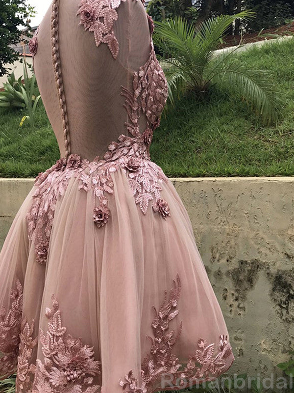 Elegant Straps A-line Applique Dusty Rose Short Homecoming Dresses Online, HD0695