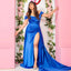 Elegant Off Shoulder Mermaid Satin Royal Blue Side Slit Long Bridesmaid Dresses Online, BG805