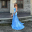 Elegant Spaghetti Straps Mermaid Side Slit Satin Blue Long Bridesmaid Dresses Online, BG810