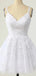 Elegant Spaghetti Straps A-line Applique White Short Homecoming Dresses Online, HD0719