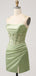 Elegant Spaghetti Straps Mermaid Short Sage Satin Homecoming Dresses Online, HD0736