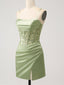 Elegant Spaghetti Straps Mermaid Short Sage Satin Homecoming Dresses Online, HD0736