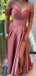 Elegant Off the Shoulder A-line Side Slit Satin Bridesmaid Dresses Online, BG495