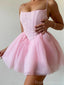 Elegant Spaghetti Straps A-line Tulle Pink Short Homecoming Dresses Online, HD0667