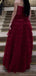 Elegant Straight Neck Sleeveless A-line Burgundy Evening Prom Dress Online, OL109