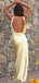 Simple Halter Mermaid Backless Daffodil Bridesmaid Dresses, BG527