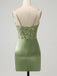 Elegant Spaghetti Straps Mermaid Short Sage Satin Homecoming Dresses Online, HD0736