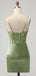 Elegant Spaghetti Straps Mermaid Short Sage Satin Homecoming Dresses Online, HD0736