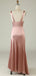 Elegant Spaghetti Straps Mermaid Rose Gold Long Satin Bridesmaid Dresses, BG543