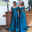 Elegant Off the Shoulder A-line Ink Blue Satin Bridesmaid Dresses Online, BG503