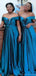 Elegant Off the Shoulder A-line Ink Blue Satin Bridesmaid Dresses Online, BG503