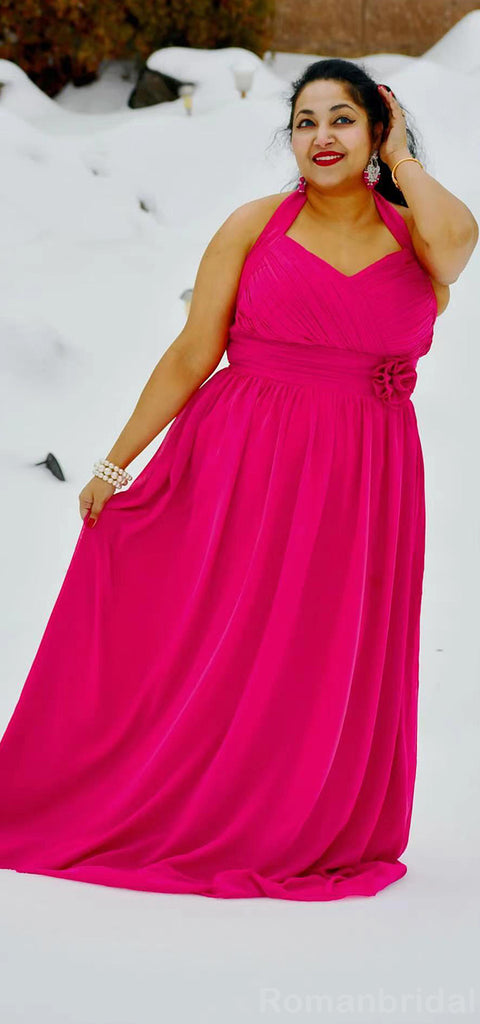 Elegant Halter A-line Chiffon Azalea Long Bridesmaid Dresses, BG414