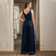 Elegant Deep V-neck A-line Side Slit Dark Navy Bridesmaid Dresses Online, BG467