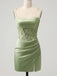 Elegant Spaghetti Straps Mermaid Short Sage Satin Homecoming Dresses Online, HD0736