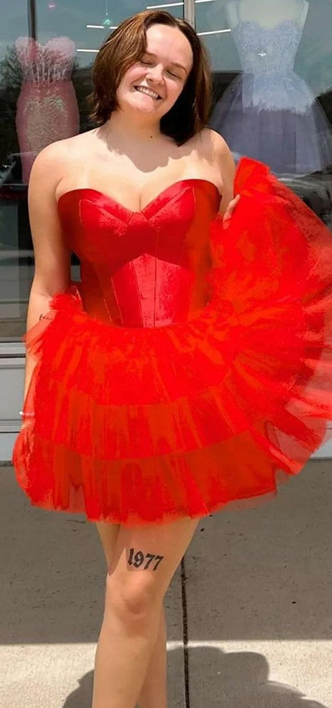 Elegant Sweetheart A-line Tulle Red Short Homecoming Dresses Online, HD0750