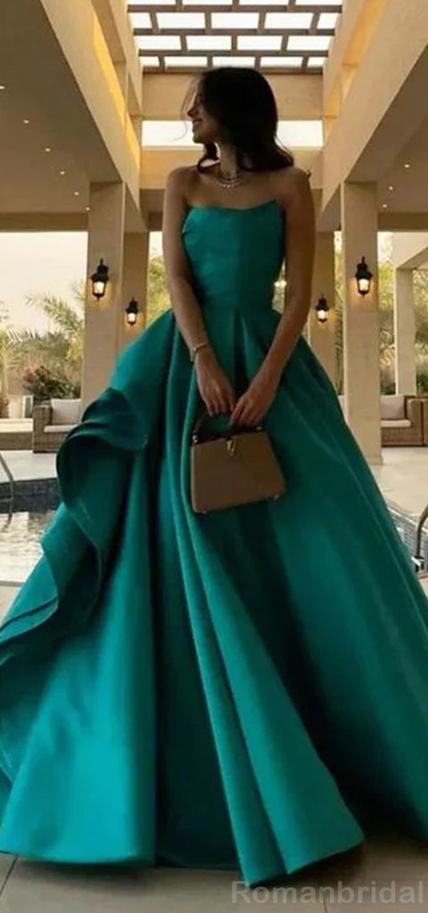 Elegant Straight Neck A-line Green Satin Evening Prom Dress Online, OL111