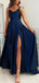 Simple Sleeveless Spaghetti Straps Side Slit Moss Long Evening Prom Dress, OL183