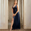Elegant Deep V-neck A-line Side Slit Dark Navy Bridesmaid Dresses Online, BG467