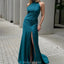 Simple Halter Mermaid Backless Side Slit Jade Bridesmaid Dresses, BG528