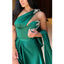 Elegant One Shoulder A-line Side Slit Emerald Satin Long Bridesmaid Dresses Online, BG599