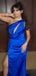 Elegant One Shoulder Mermaid Side Slit Satin Royal Blue Long Bridesmaid Dresses Online, BG811