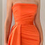 Simple Straight Neck Mermaid Side Slit Orange Satin Bridesmaid Dresses Online, BG566