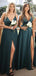 Elegant V-neck Spaghetti Straps Side Slit A-line Satin Peacock Bridesmaid Dresses Online, BG791