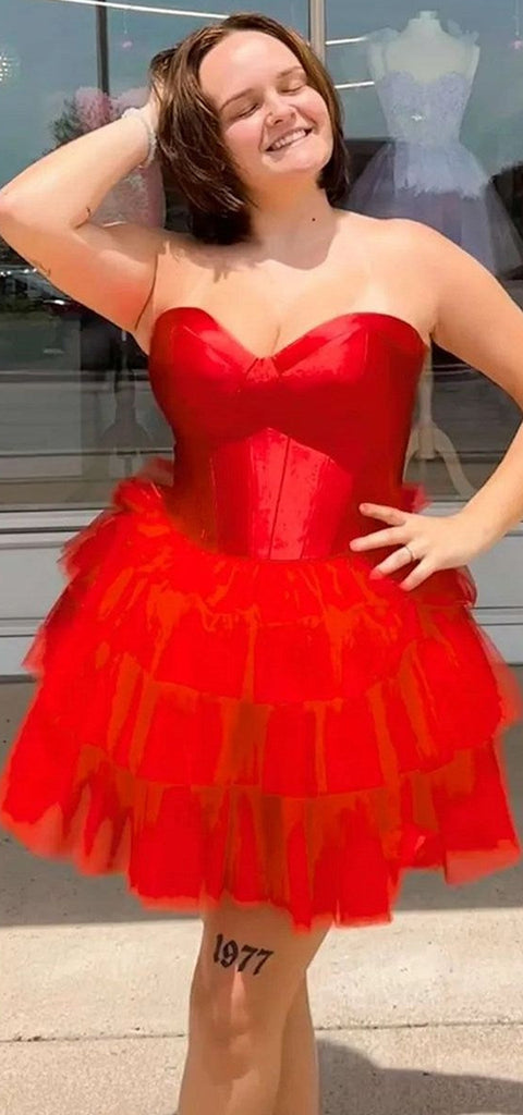 Elegant Sweetheart A-line Tulle Red Short Homecoming Dresses Online, HD0750