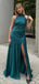 Simple Halter Mermaid Backless Side Slit Jade Bridesmaid Dresses, BG528