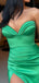Elegant Sweetheart Mermaid Side Slit Green Satin Long Bridesmaid Dresses Online, BG600