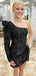 Sparkly Mermaid Long Sleeve Black Short Homecoming Dresses Online, HD0769