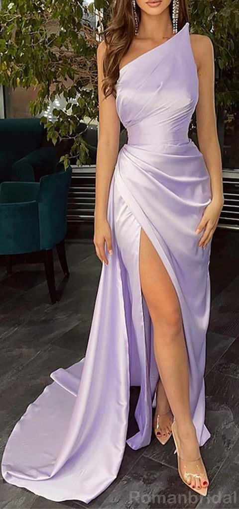 Simple One Shoulder Mermaid Black Evening Prom Dress with Side Slit, OL070