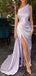 Simple One Shoulder Mermaid Black Evening Prom Dress with Side Slit, OL070