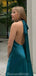 Simple Halter Mermaid Backless Side Slit Jade Bridesmaid Dresses, BG528