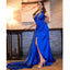 Elegant One Shoulder Mermaid Side Slit Satin Royal Blue Long Bridesmaid Dresses Online, BG811