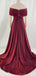 Elegant Off the Shoulder A-line Burgundy Evening Prom Dress with Front Slit, OL069