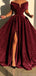 Elegant Off the Shoulder A-line Burgundy Evening Prom Dress with Front Slit, OL069