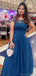 Elegant Cap Sleeves A-line Chiffon Ink Blue Bridesmaid Dresses Online, BG481