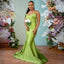 Off the Shoulder Spaghetti Strap Mermaid Beading Green Long Satin Bridesmaid Dresses, BG516