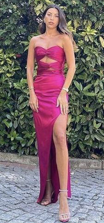 Elegant Sweetheart Mermaid Sleeveless Fuchsia Long Evening Prom Dress with Side Slit, OL117