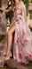 Elegant Off the Shoulder Flower Applique A-line Evening Prom Dress with Side Slit, OL068