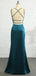 Elegant Spaghetti Straps V-neck Mermaid Satin Jade Long Bridesmaid Dresses Online, BG802