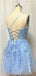 Elegant Spaghetti Straps A-line Sky Blue Tulle Applique Short Homecoming Dresses Online, HD0729